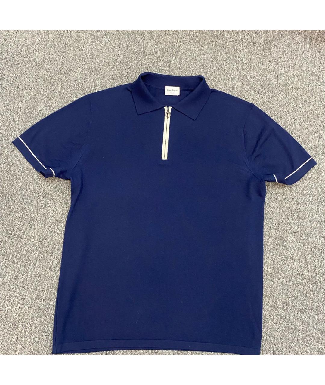 FERRAGAMO Темно-синее хлопко-шерстяное поло с коротким рукавом, фото 6