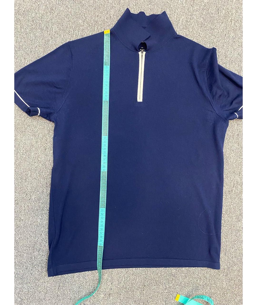 FERRAGAMO Темно-синее хлопко-шерстяное поло с коротким рукавом, фото 3