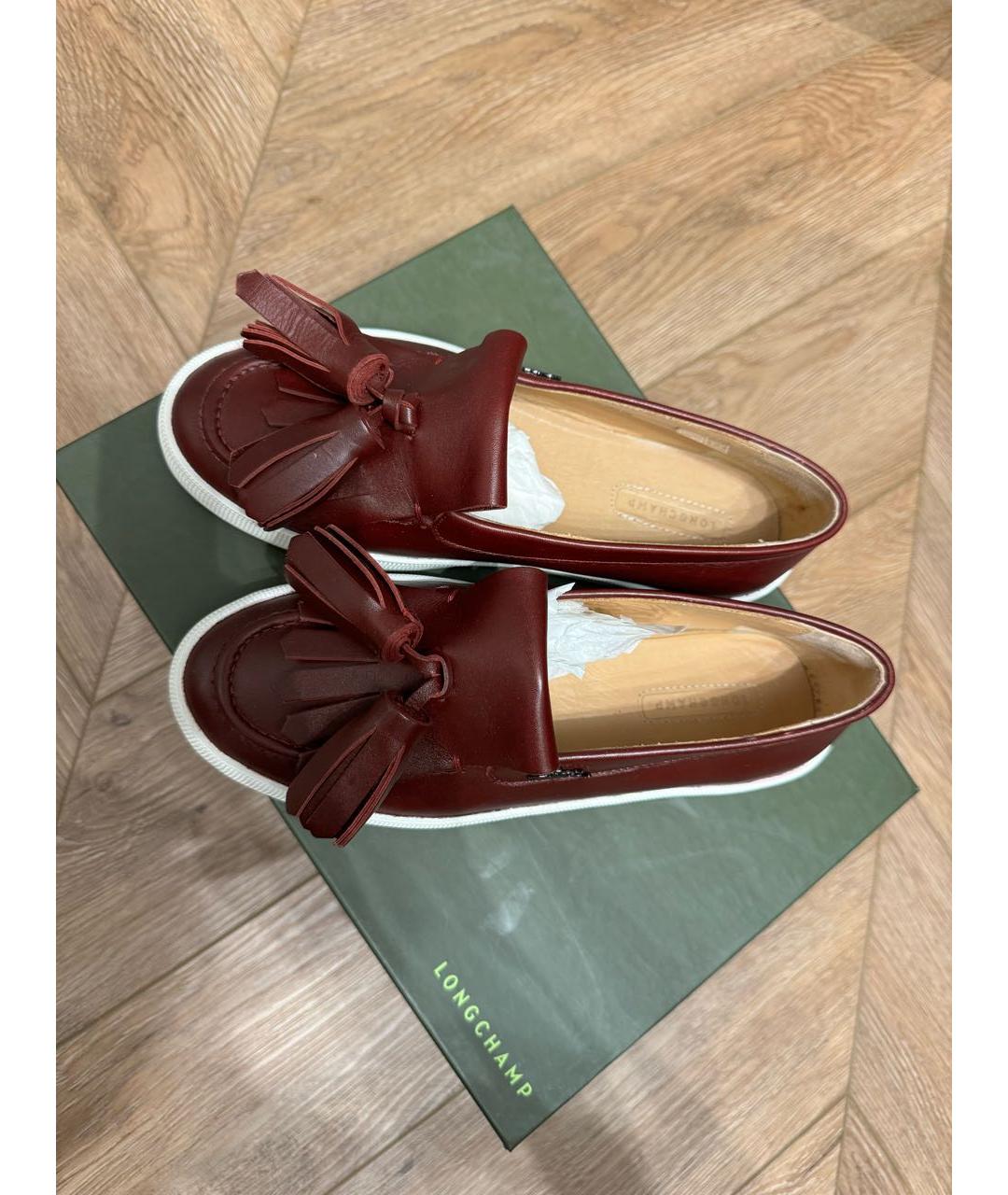 LONGCHAMP Бордовые кожаные лоферы, фото 2
