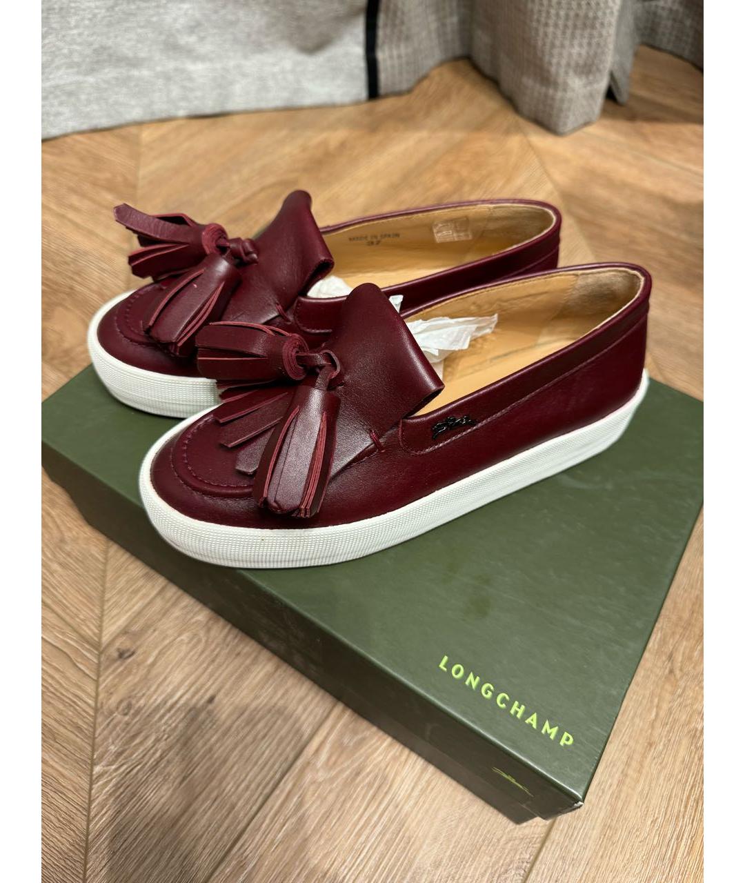 LONGCHAMP Бордовые кожаные лоферы, фото 3
