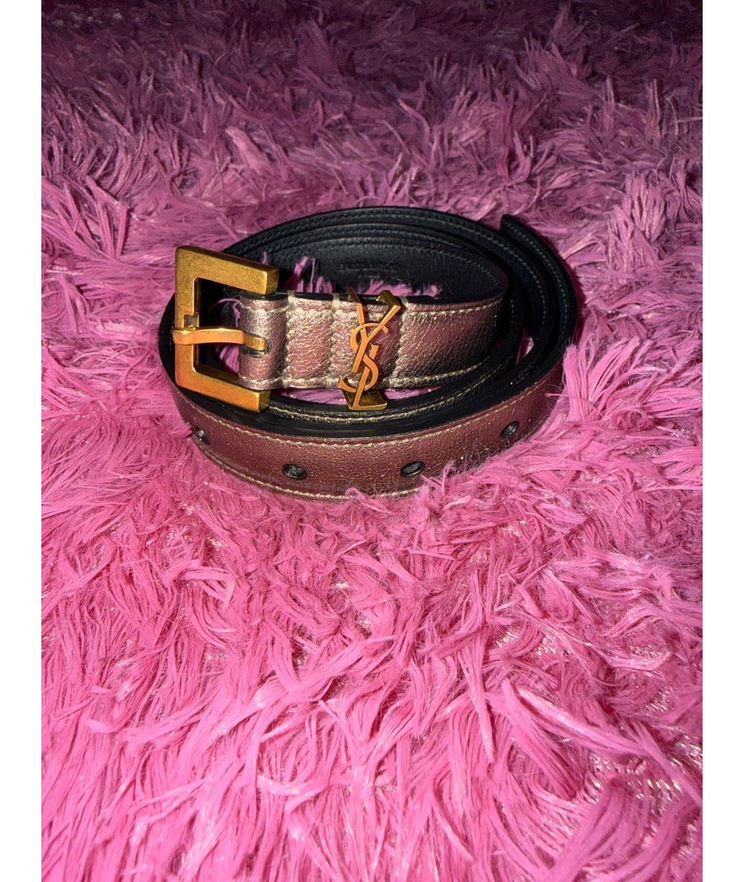 SAINT LAURENT Хаки кожаный ремень, фото 4