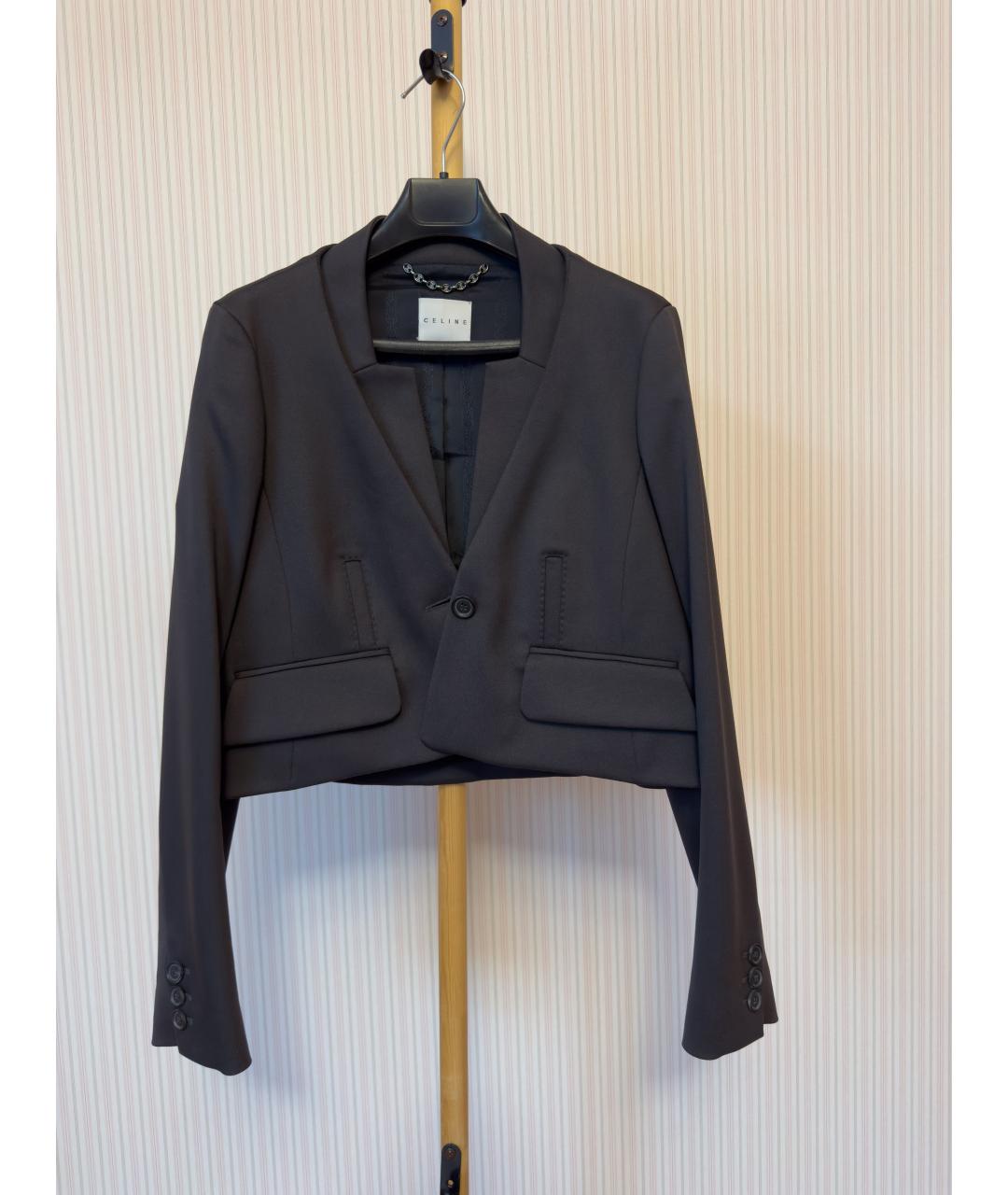 CELINE Черный шерстяной жакет/пиджак, фото 5