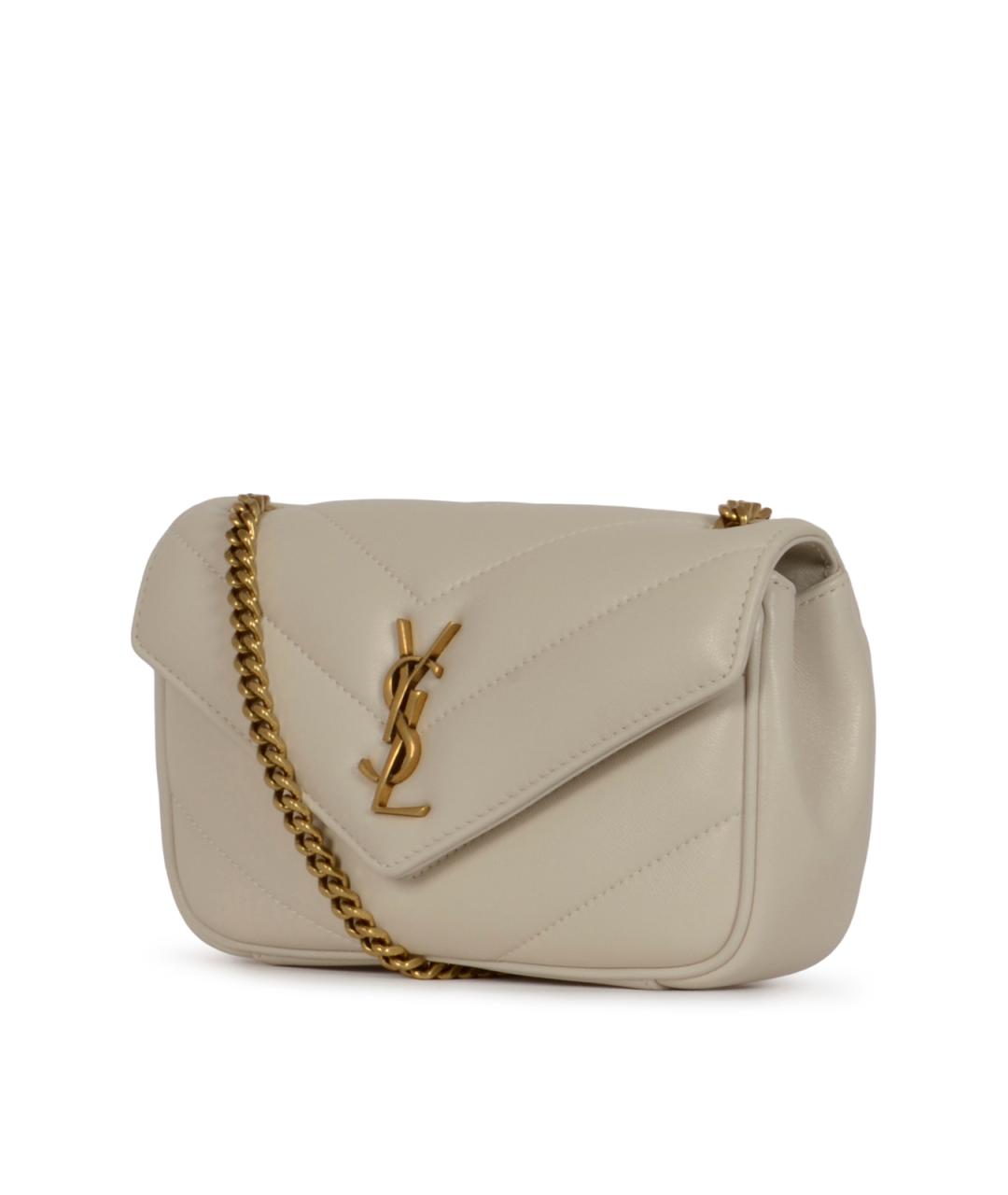 SAINT LAURENT Бежевая кожаная сумка через плечо, фото 2