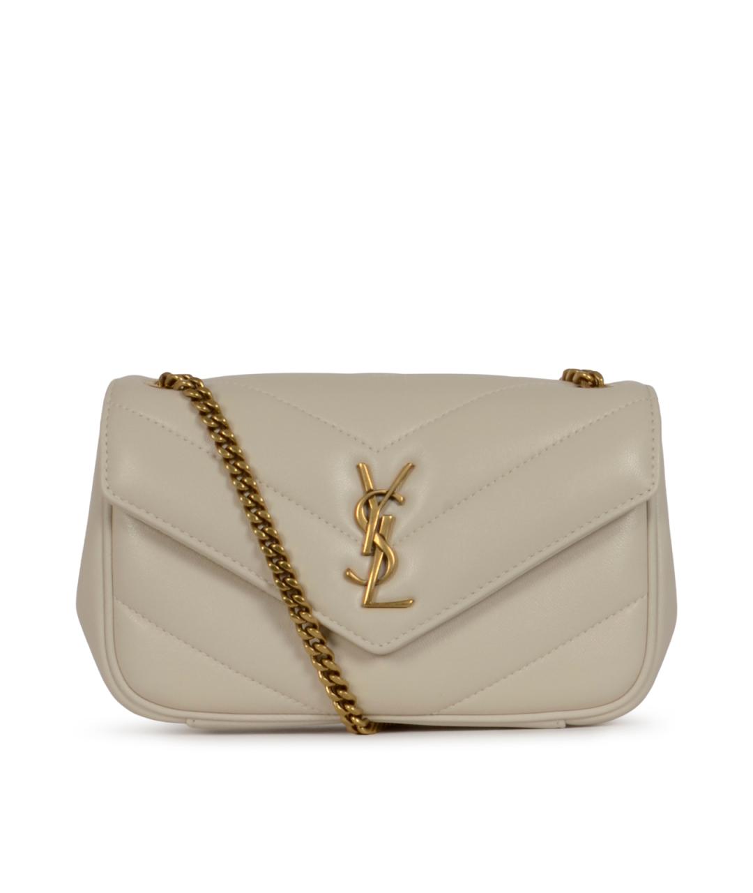 SAINT LAURENT Бежевая кожаная сумка через плечо, фото 1
