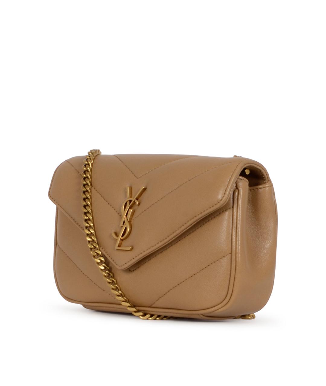 SAINT LAURENT Бежевая кожаная сумка через плечо, фото 2