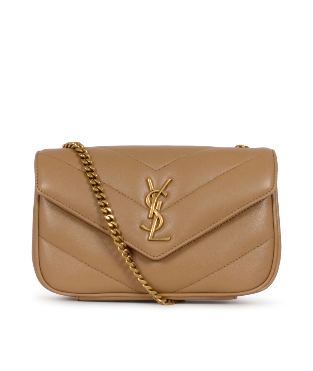 SAINT LAURENT Бежевая кожаная сумка через плечо, фото 1