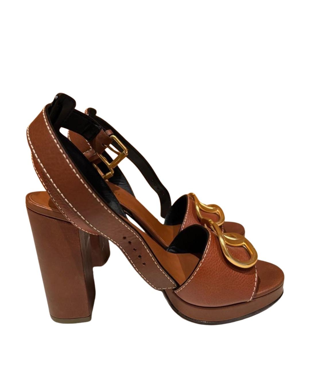 VALENTINO Коричневые кожаные босоножки, фото 1