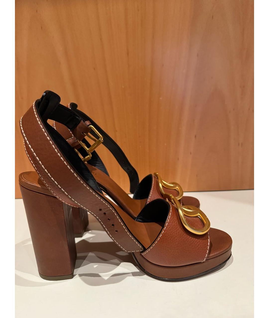 VALENTINO Коричневые кожаные босоножки, фото 9