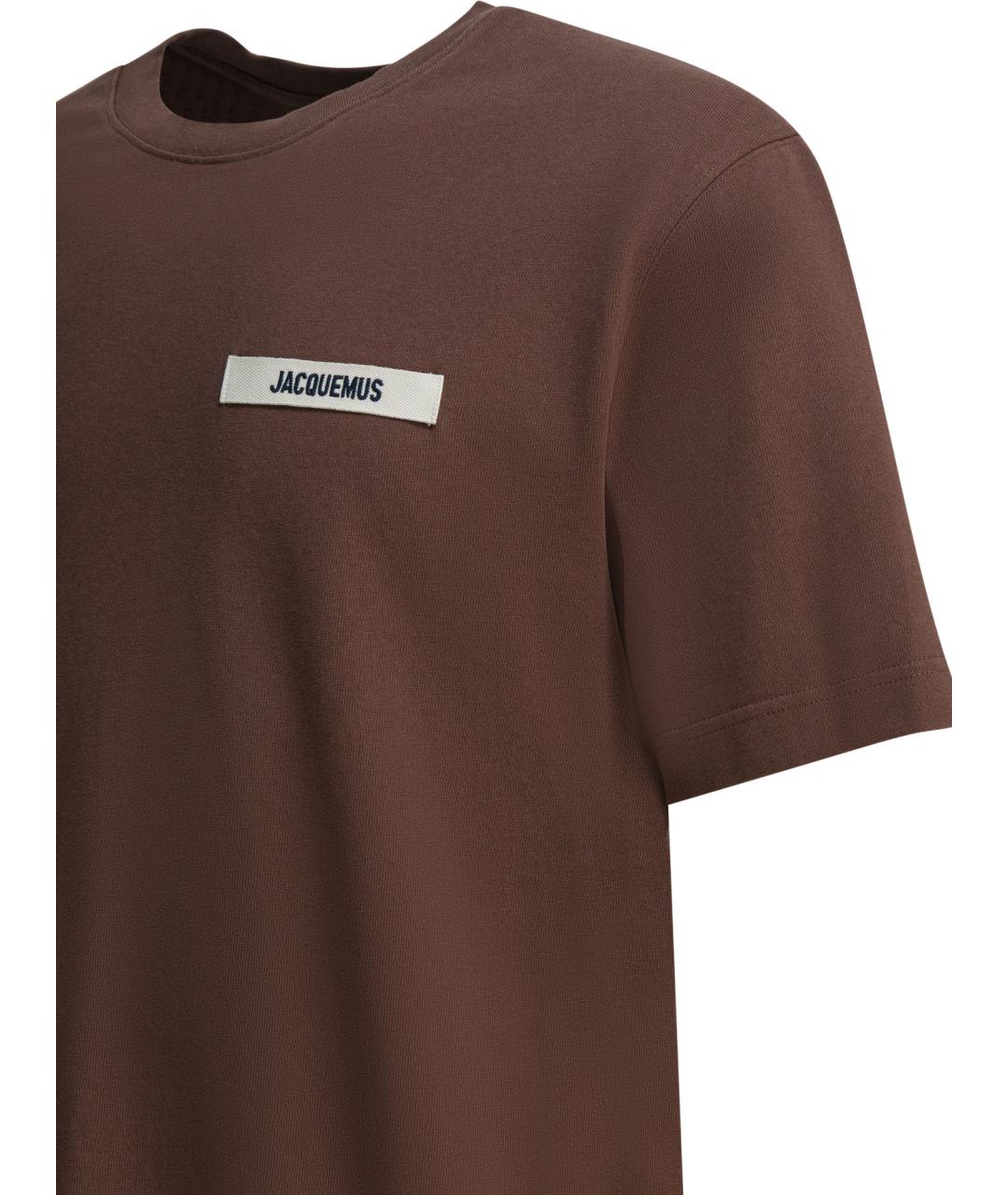 JACQUEMUS Коричневая хлопковая футболка, фото 4