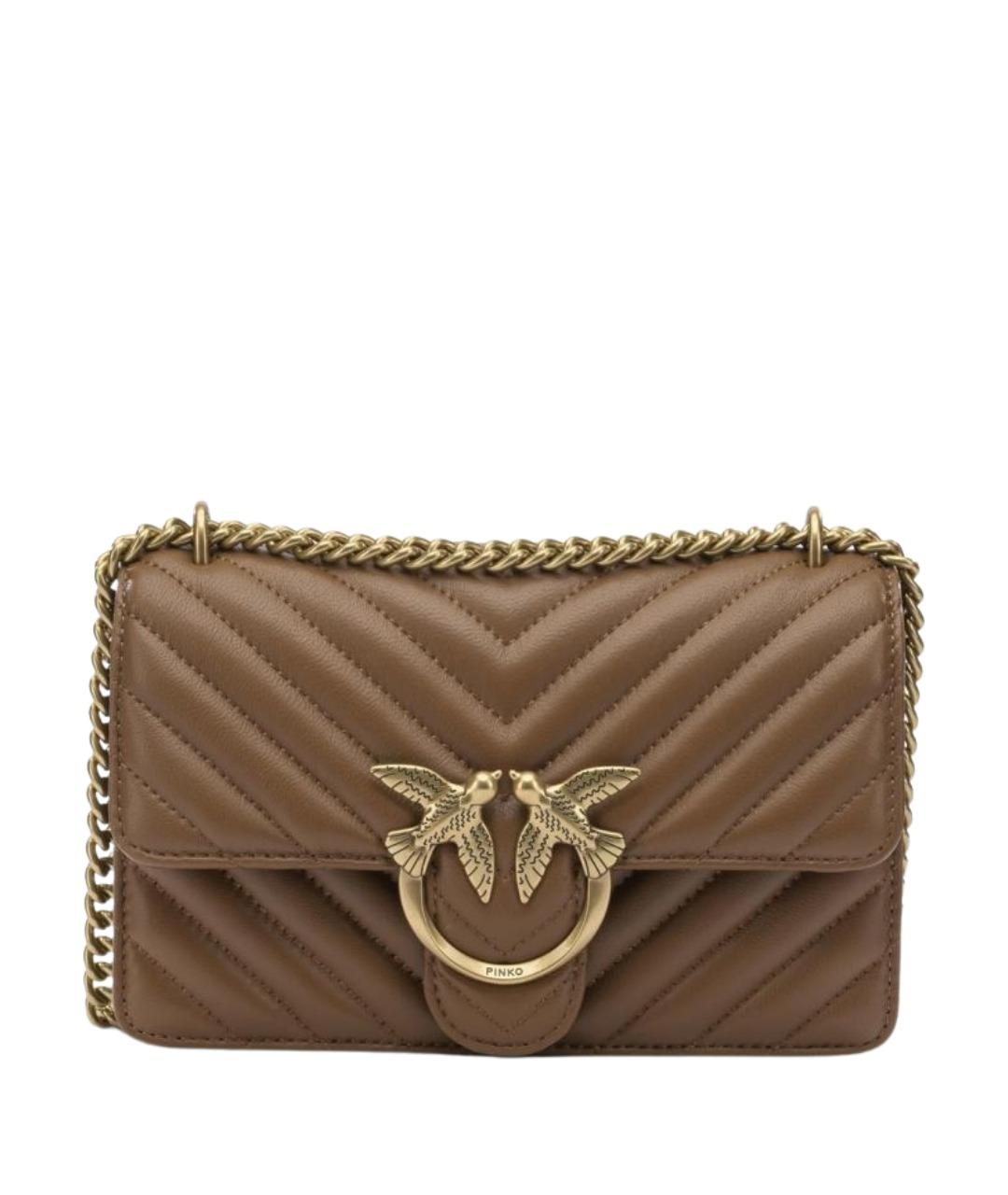 PINKO Коричневая кожаная сумка через плечо, фото 1