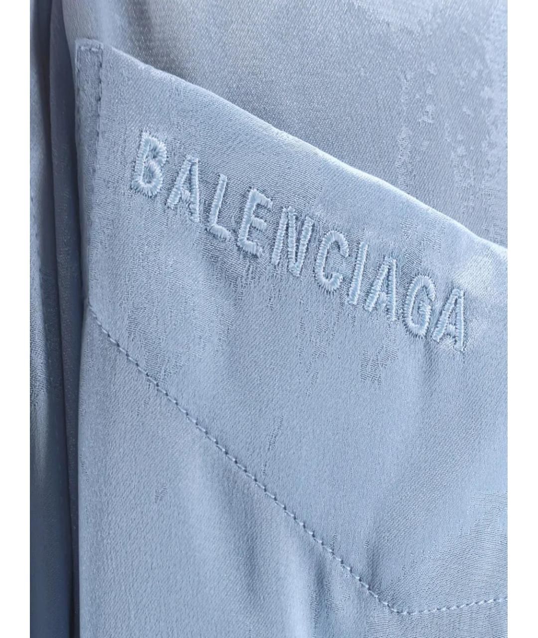 BALENCIAGA Голубые шелковые прямые брюки, фото 3