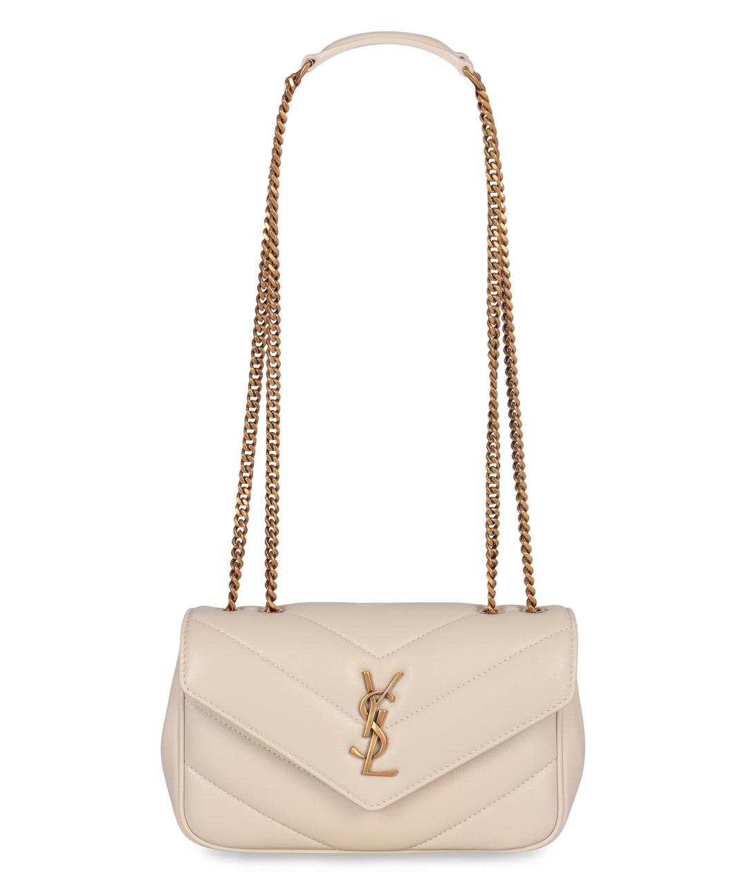 SAINT LAURENT Бежевая кожаная сумка через плечо, фото 4