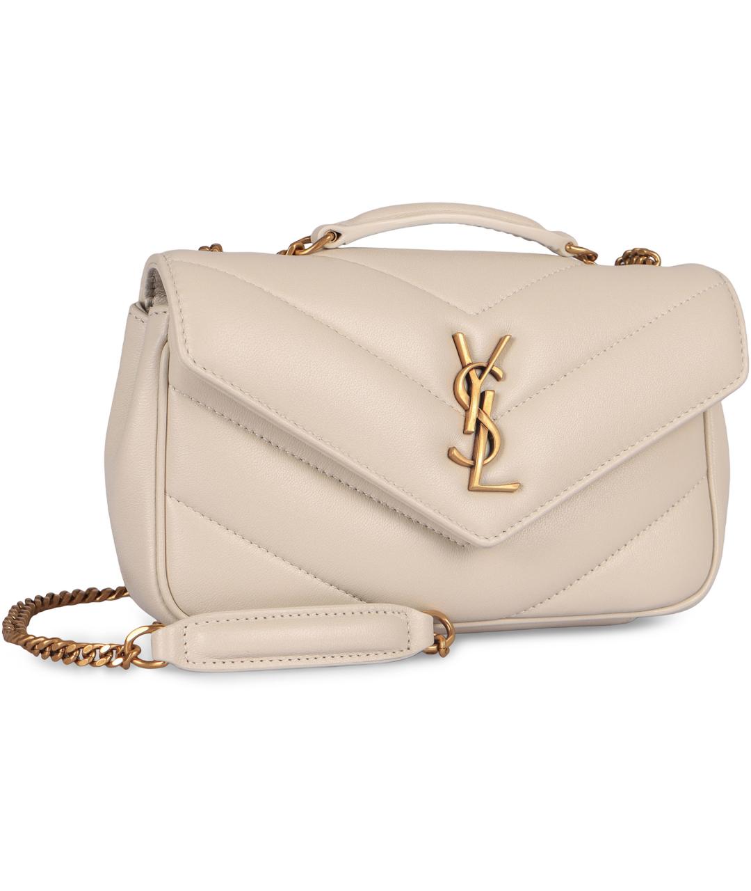 SAINT LAURENT Бежевая кожаная сумка через плечо, фото 2