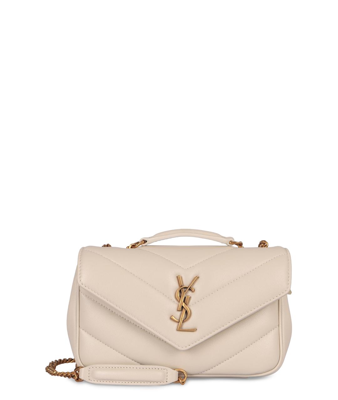 SAINT LAURENT Бежевая кожаная сумка через плечо, фото 1