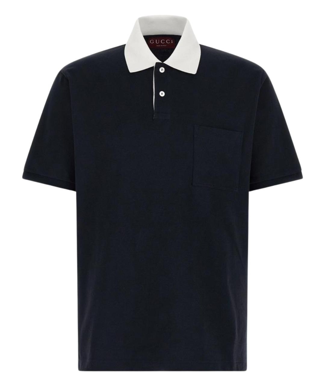 GUCCI Синее хлопковое поло с коротким рукавом, фото 1