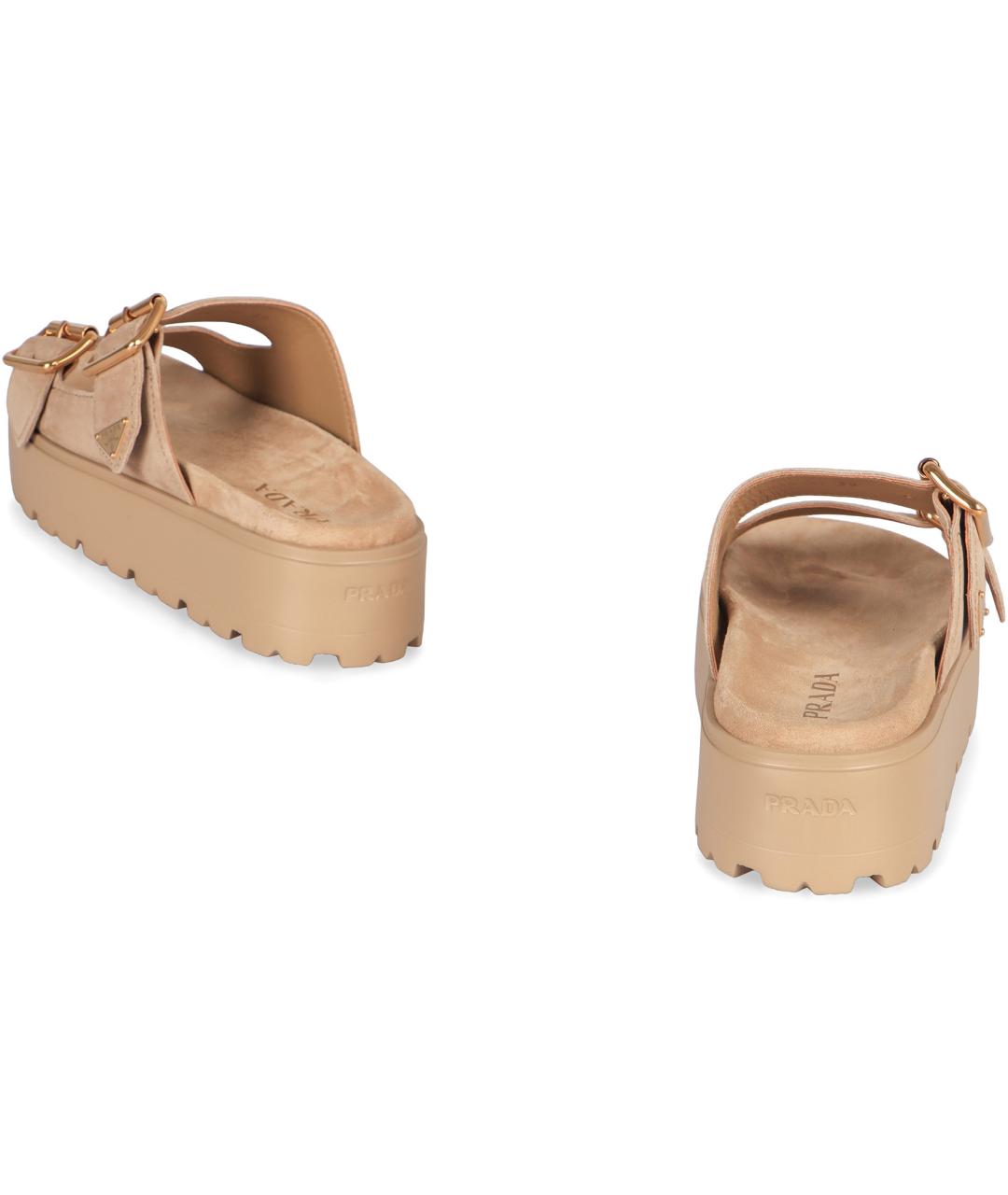 PRADA Бежевые замшевые шлепанцы, фото 4