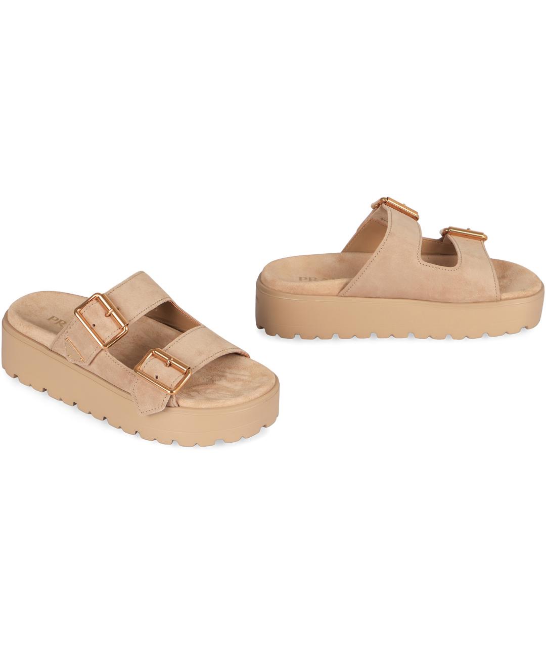 PRADA Бежевые замшевые шлепанцы, фото 3