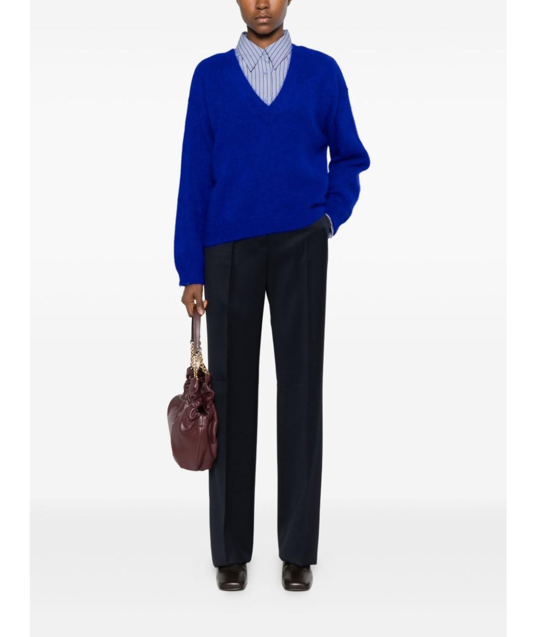 MAX MARA Синие шерстяные прямые брюки, фото 2