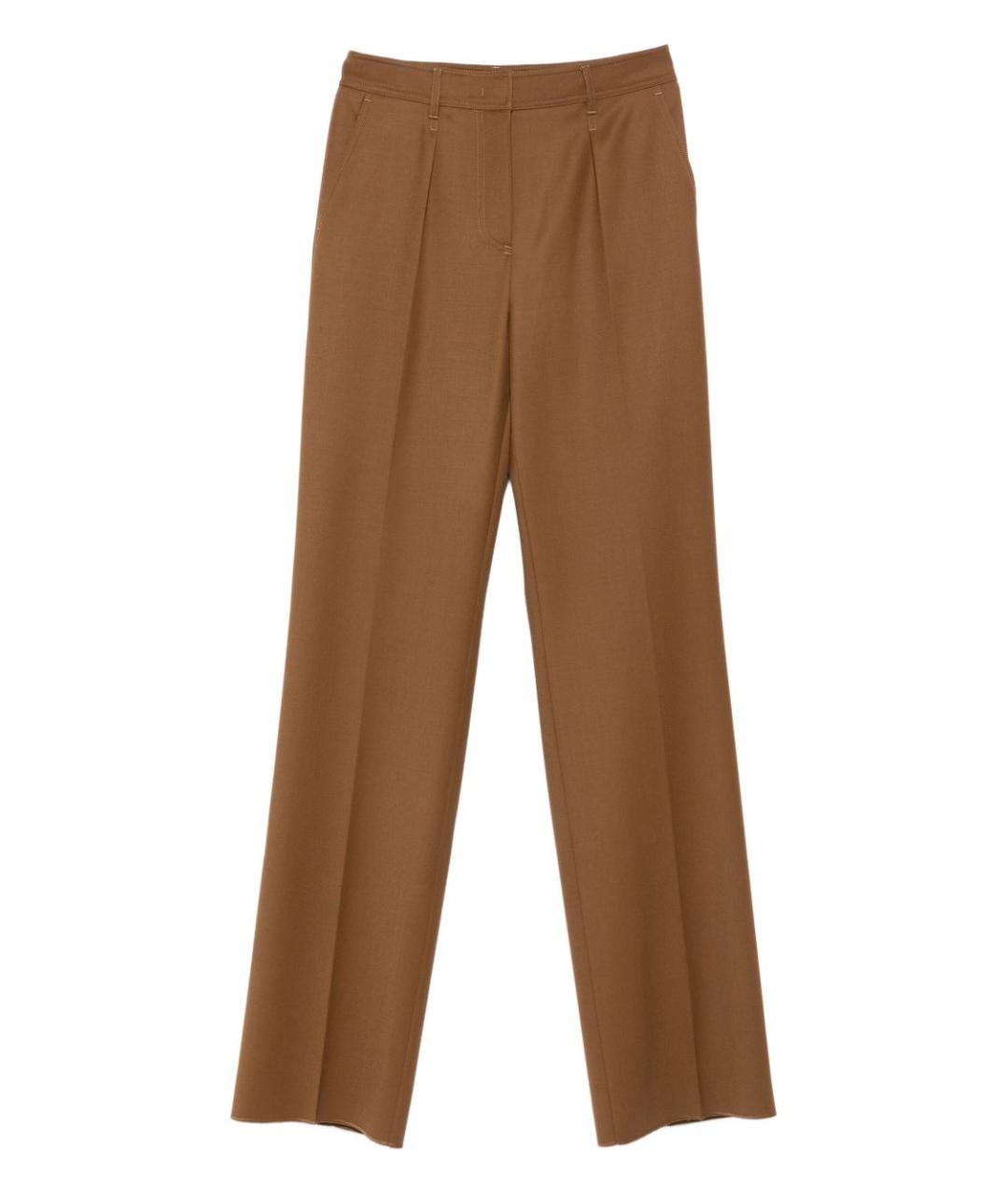 MAX MARA Коричневые шерстяные прямые брюки, фото 1