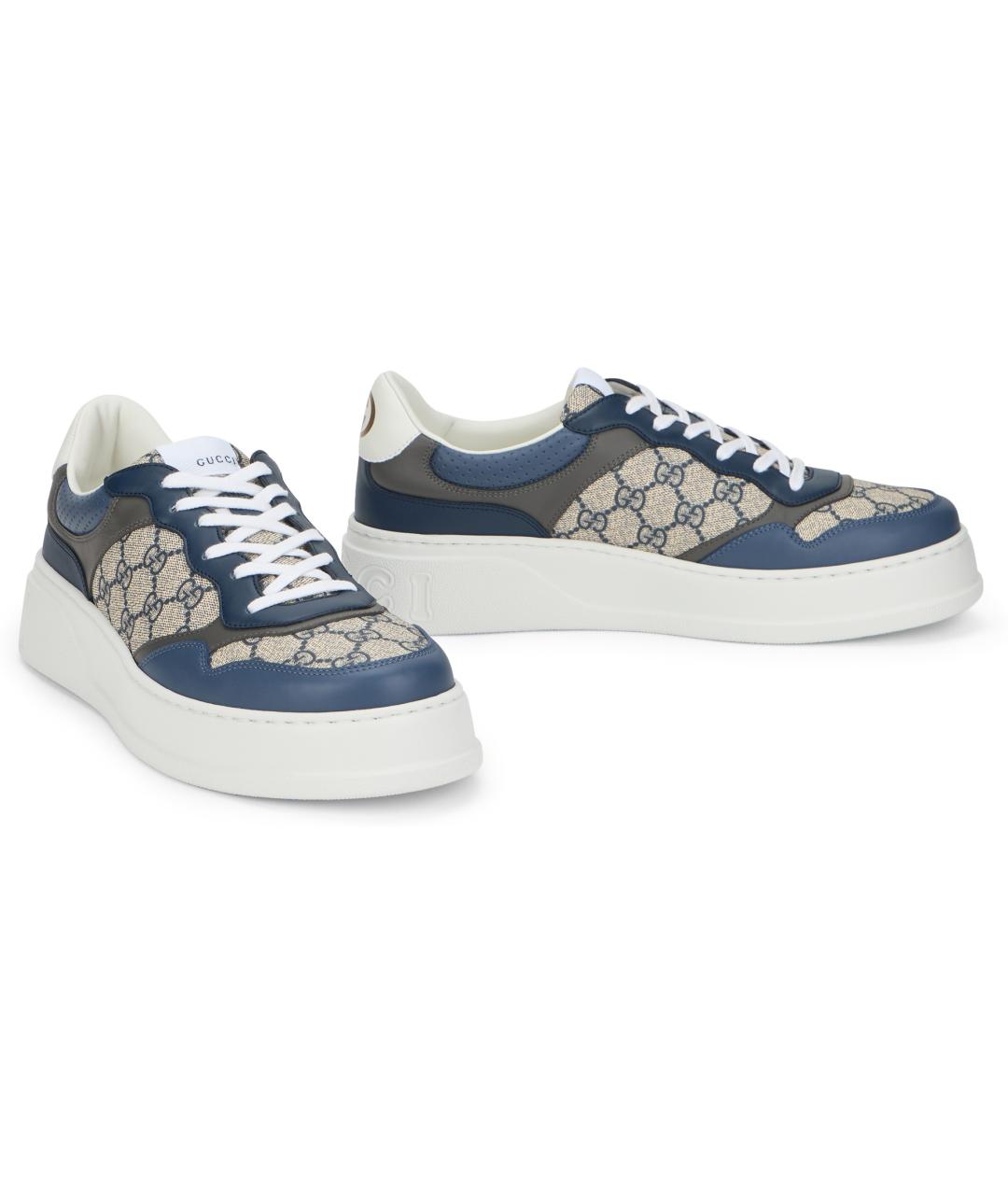 GUCCI Синие кожаные низкие кроссовки / кеды, фото 3