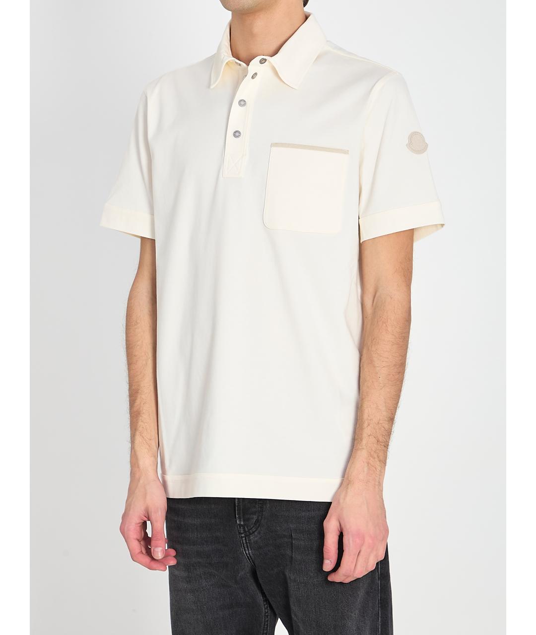 MONCLER Бежевое хлопковое поло с коротким рукавом, фото 2