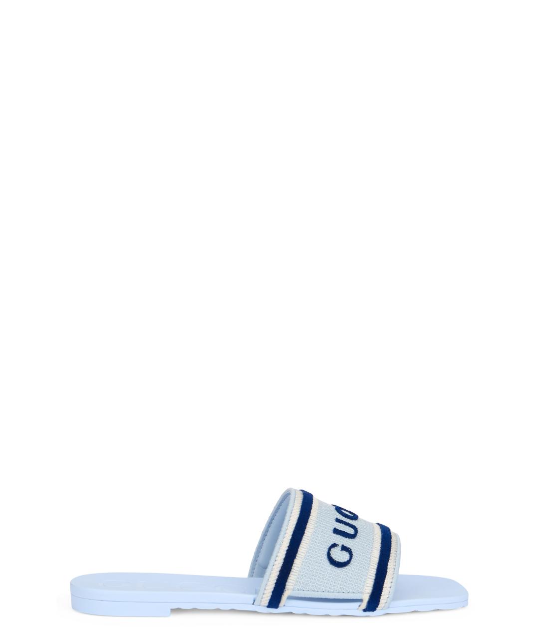 GUCCI Голубые текстильные шлепанцы, фото 1