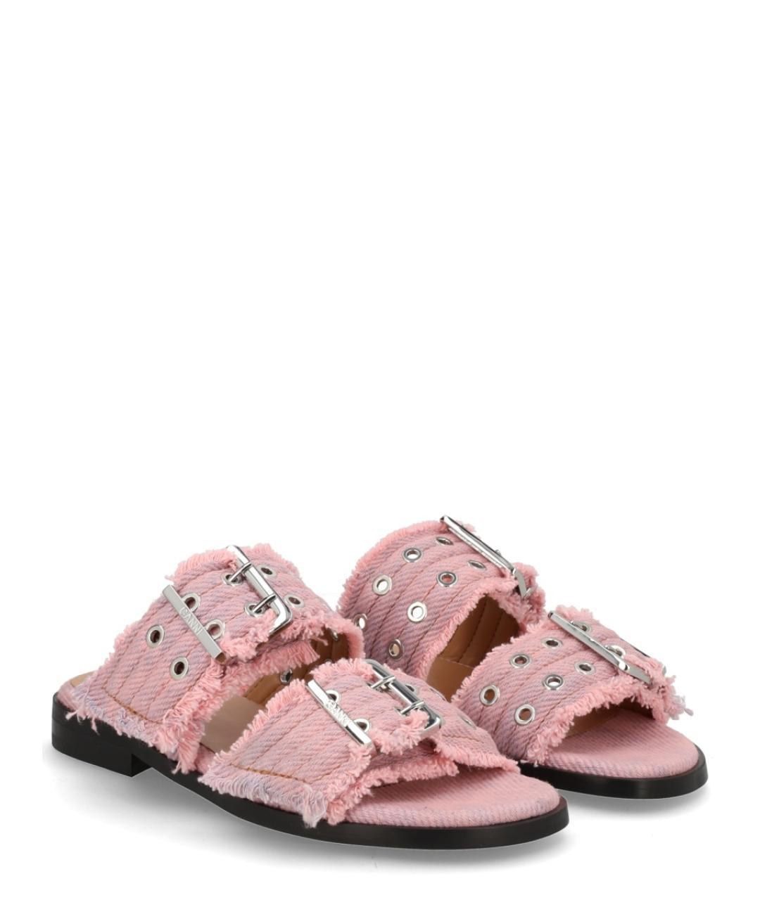 GANNI Розовые текстильные сандалии, фото 2