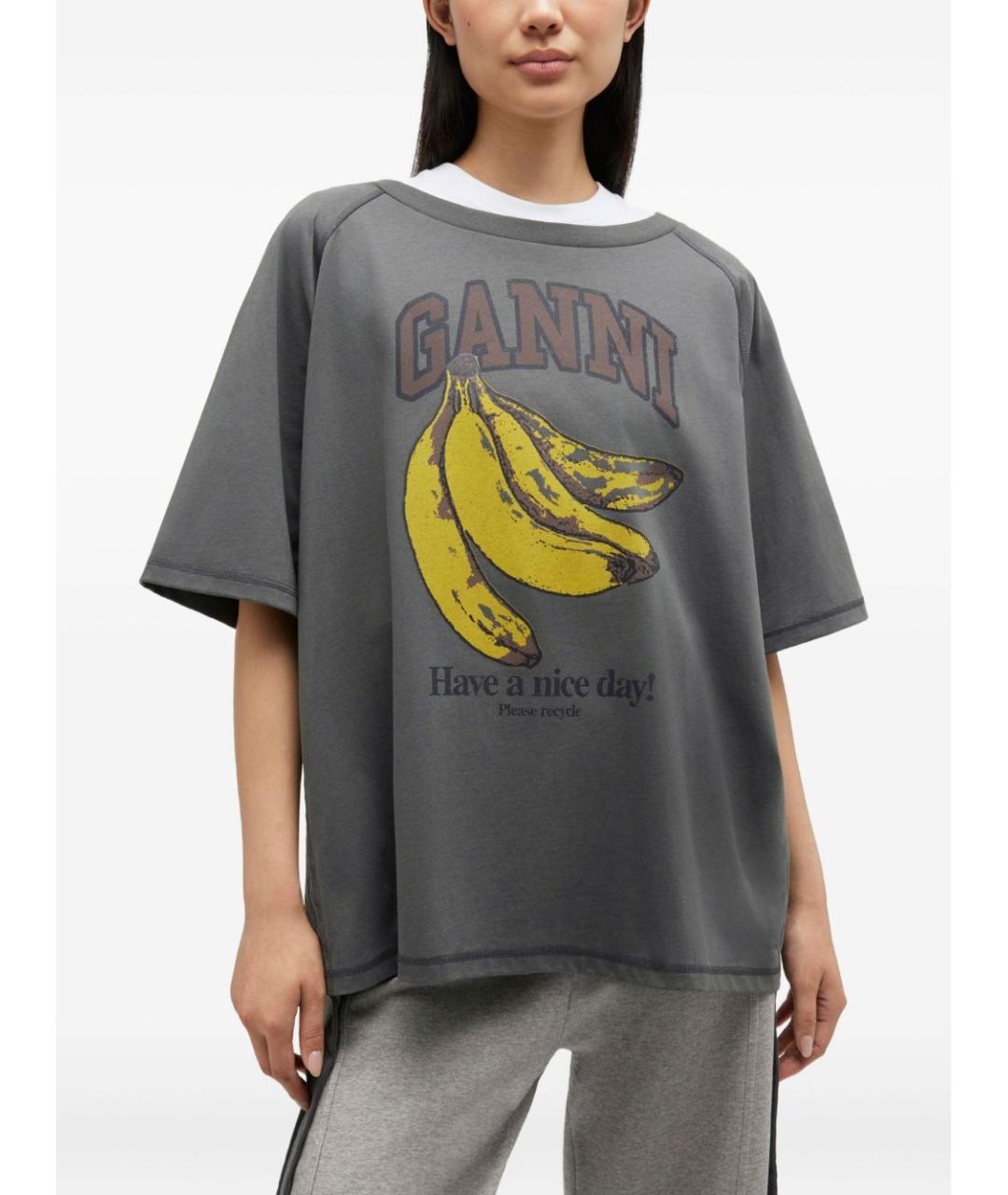 GANNI Серая хлопковая футболка, фото 2