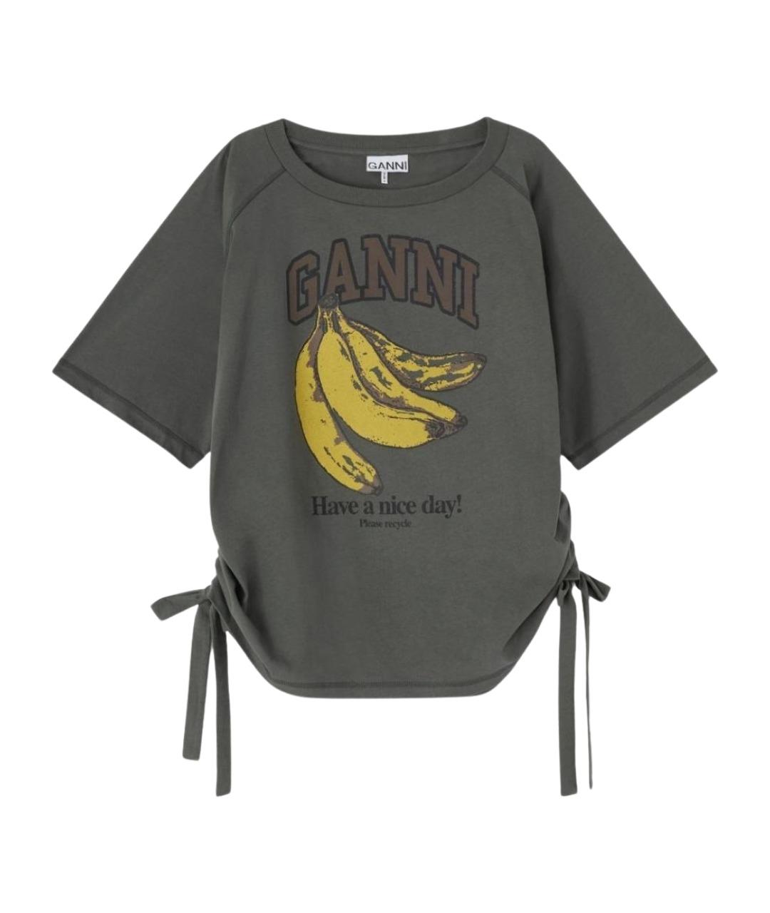 GANNI Серая хлопковая футболка, фото 1