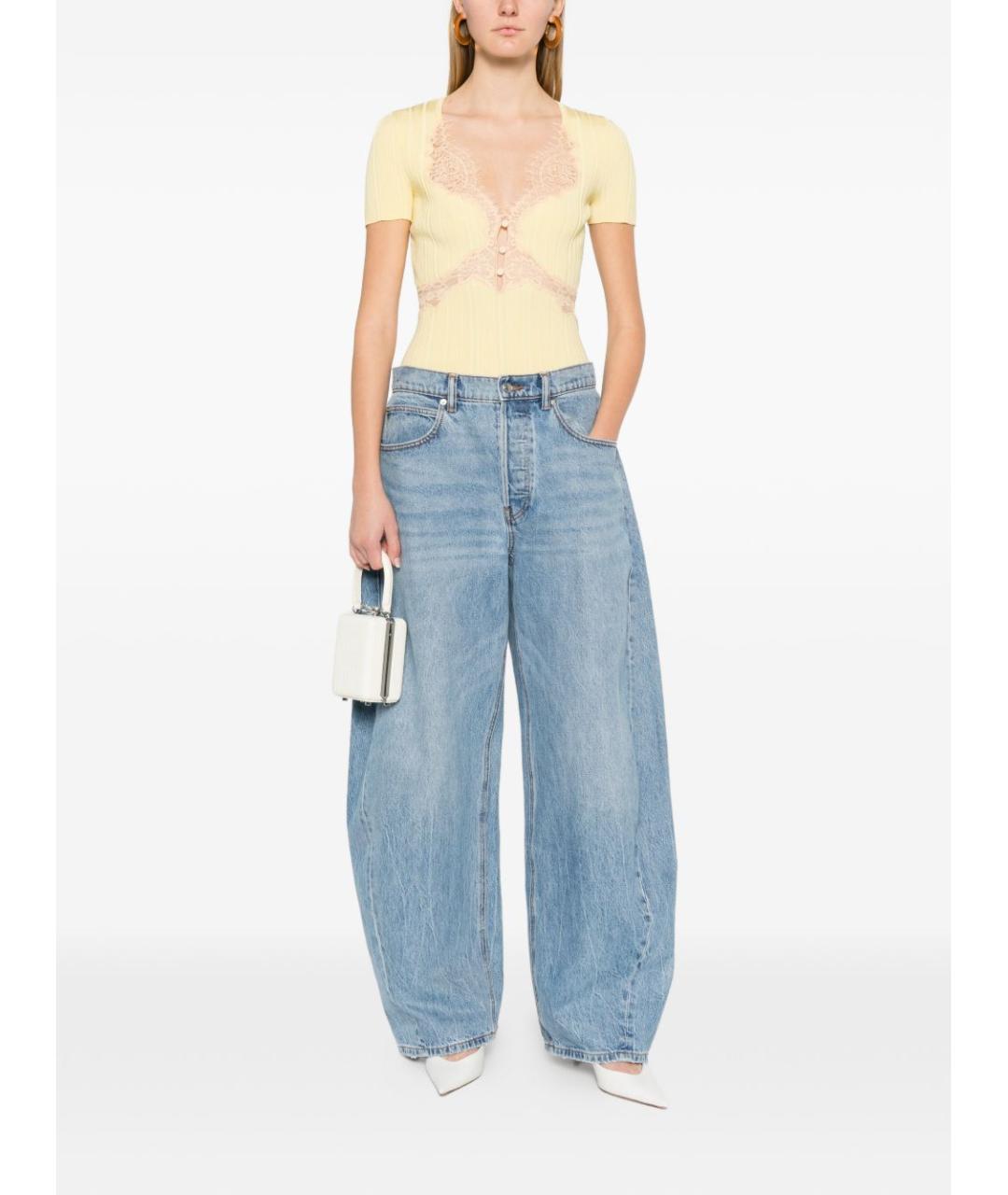 SELF-PORTRAIT Желтая вискозная футболка, фото 3