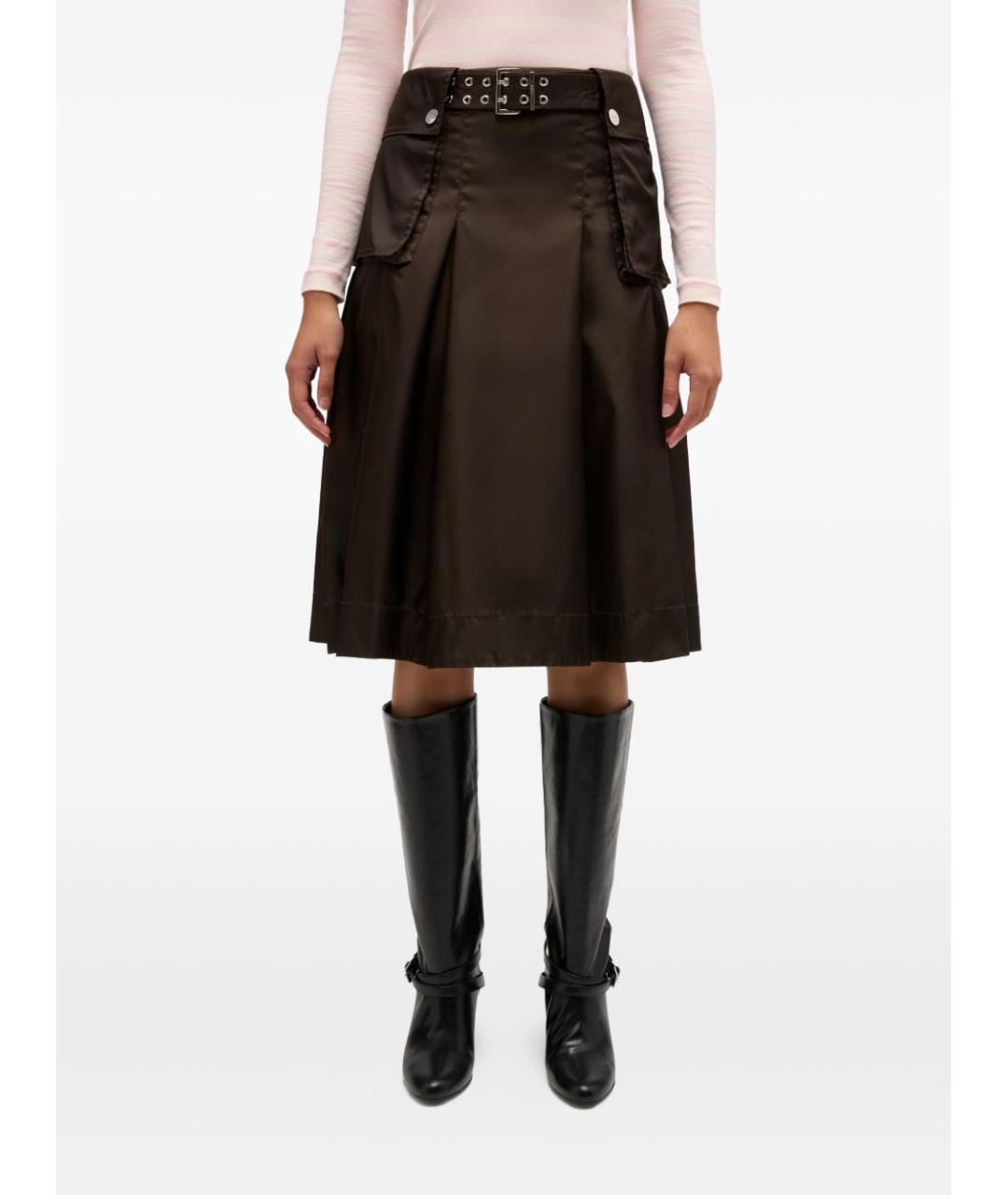 GANNI Коричневая синтетическая юбка миди, фото 4
