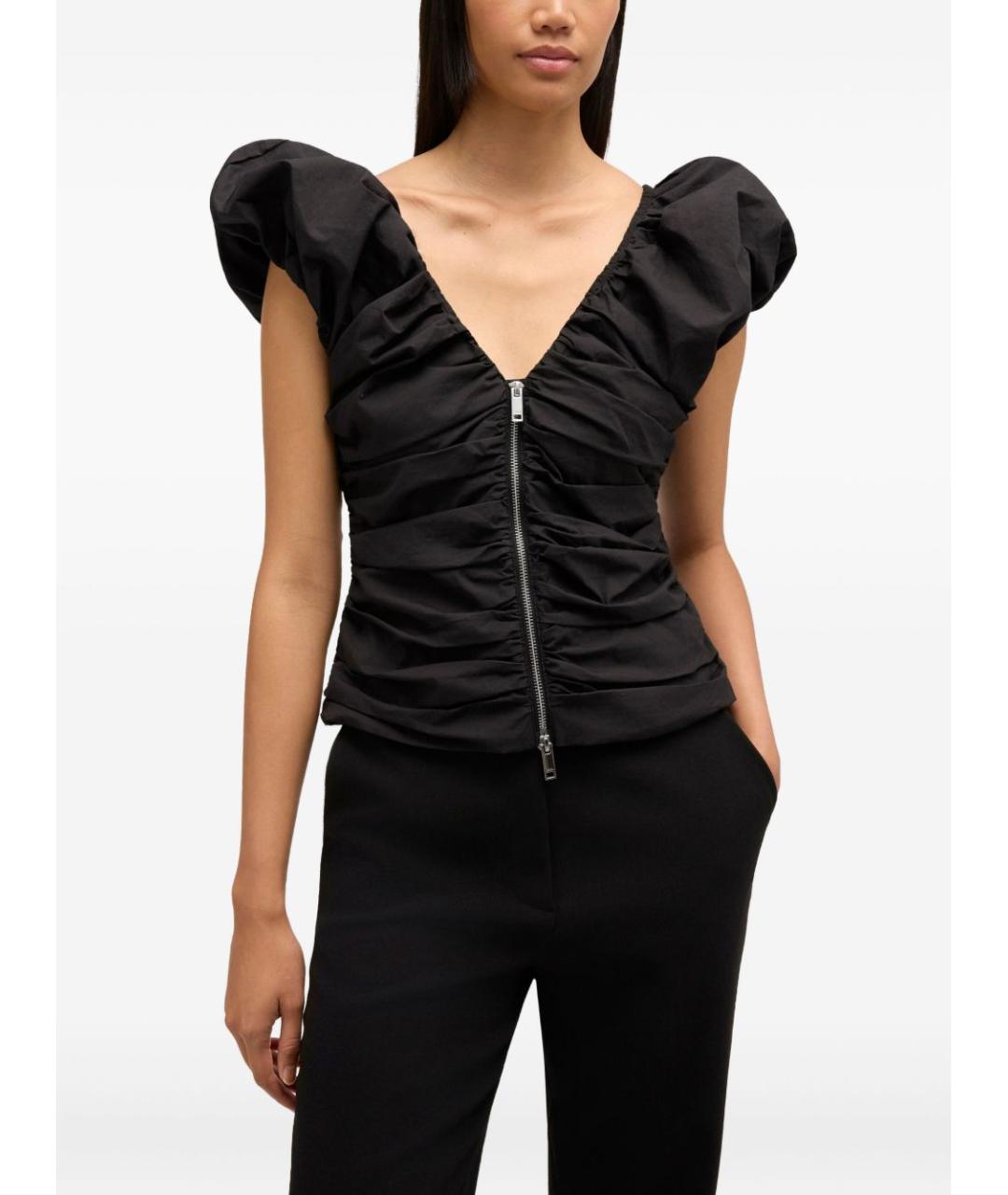 GANNI Черная хлопко-эластановая майка, фото 2