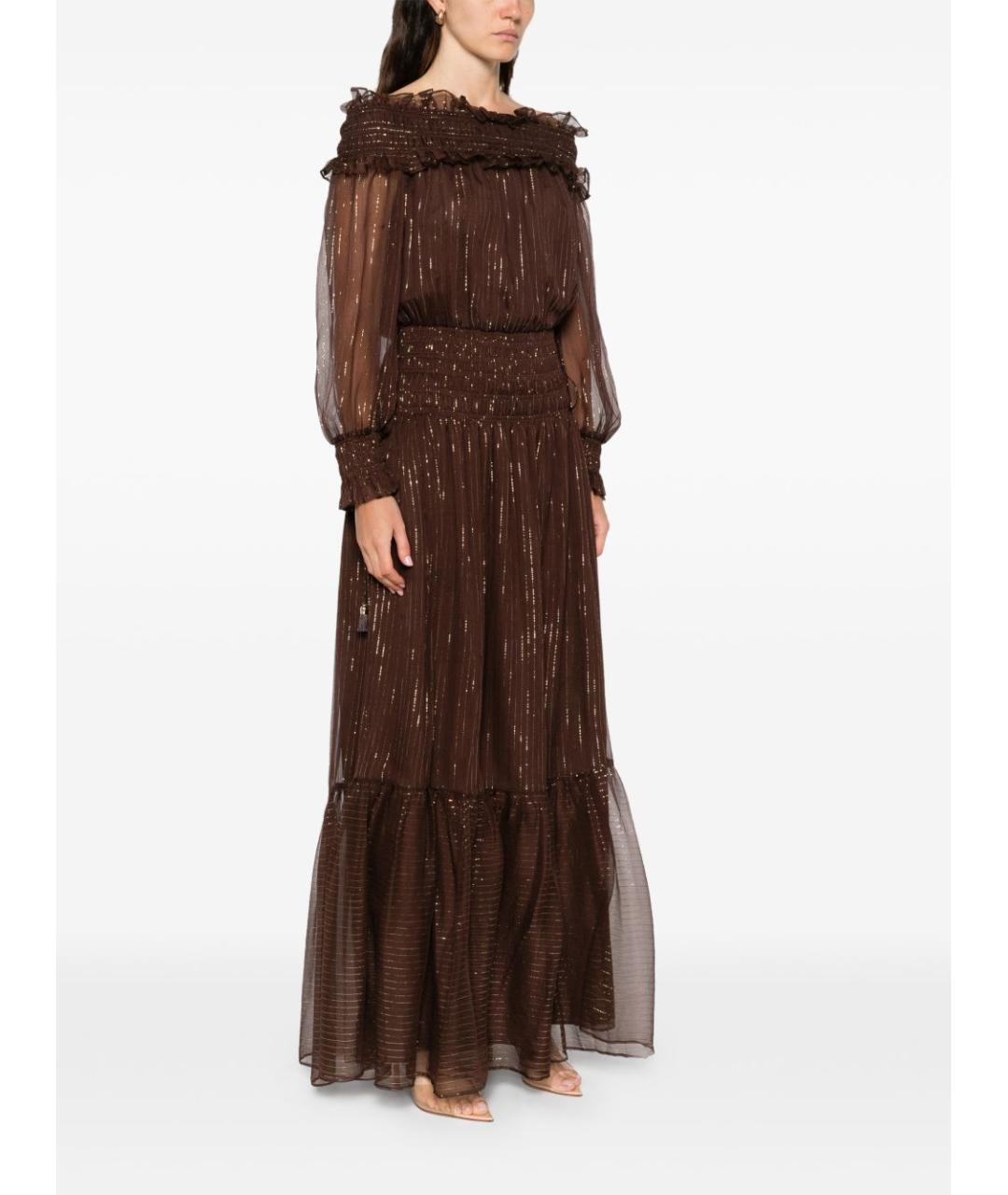 SELF-PORTRAIT Коричневое шелковое вечернее платье, фото 5