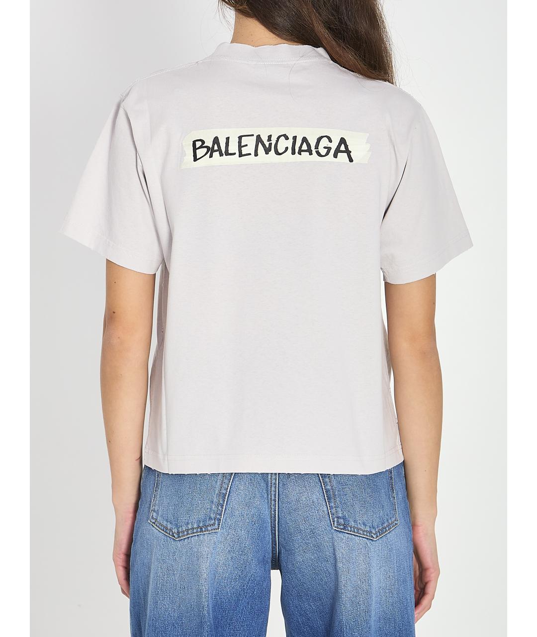 BALENCIAGA Серая хлопковая футболка, фото 4