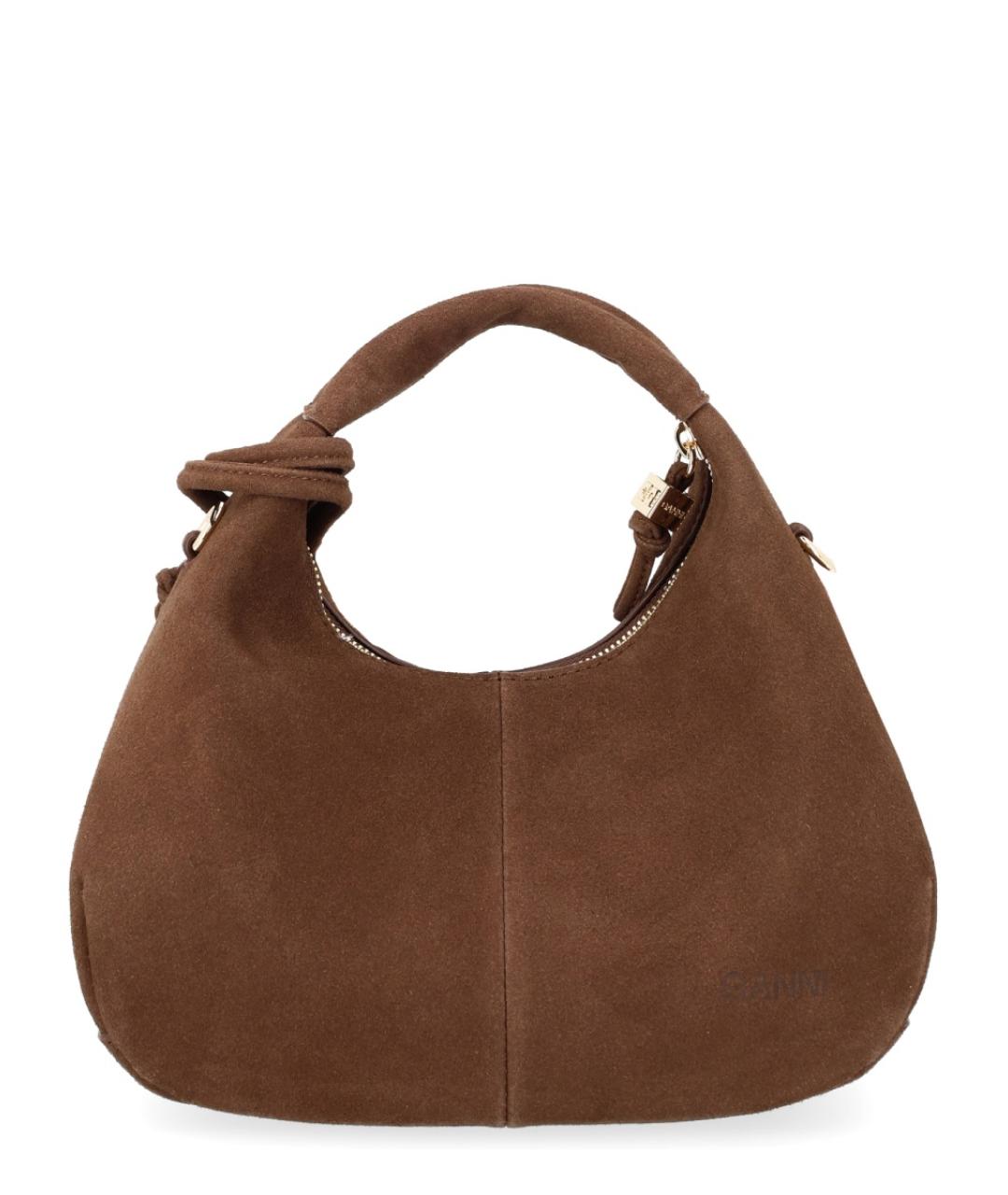 GANNI Коричневая замшевая сумка с короткими ручками, фото 3