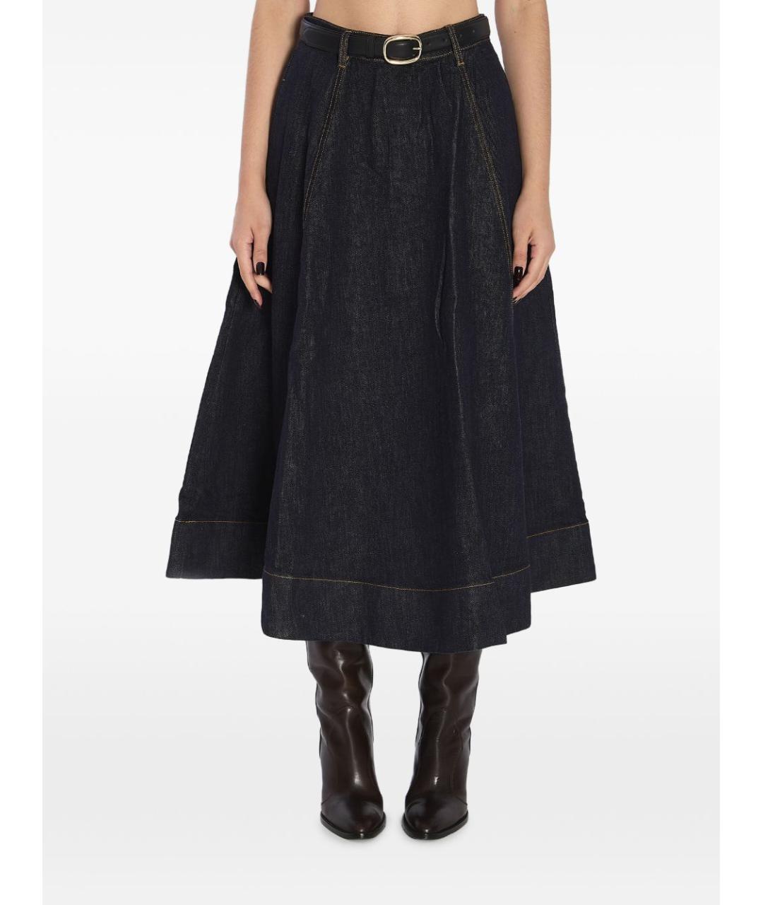 SELF-PORTRAIT Темно-синяя хлопковая юбка миди, фото 5