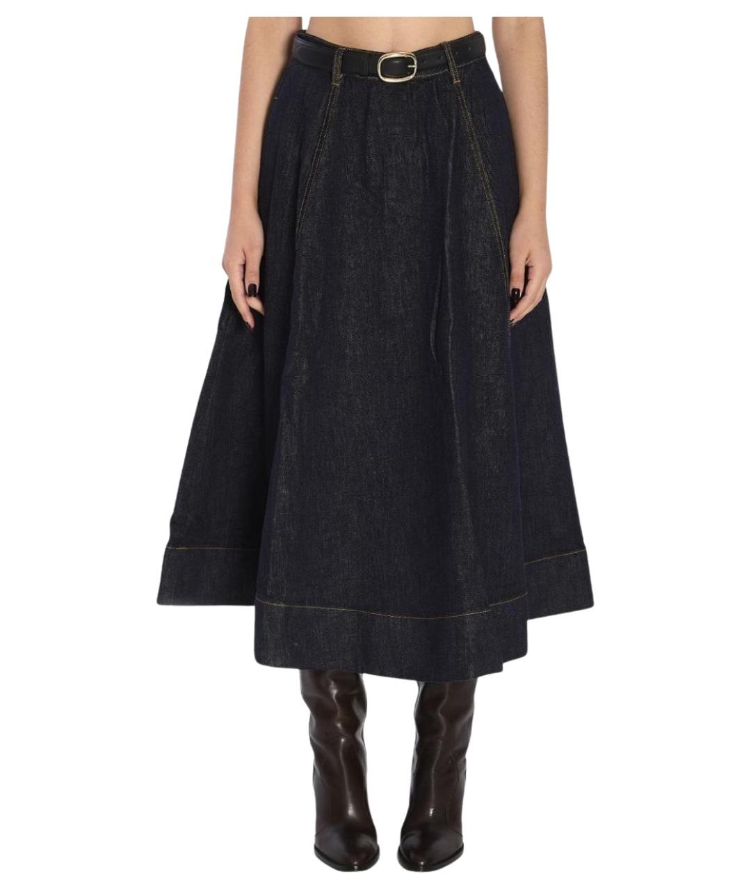 SELF-PORTRAIT Темно-синяя хлопковая юбка миди, фото 1