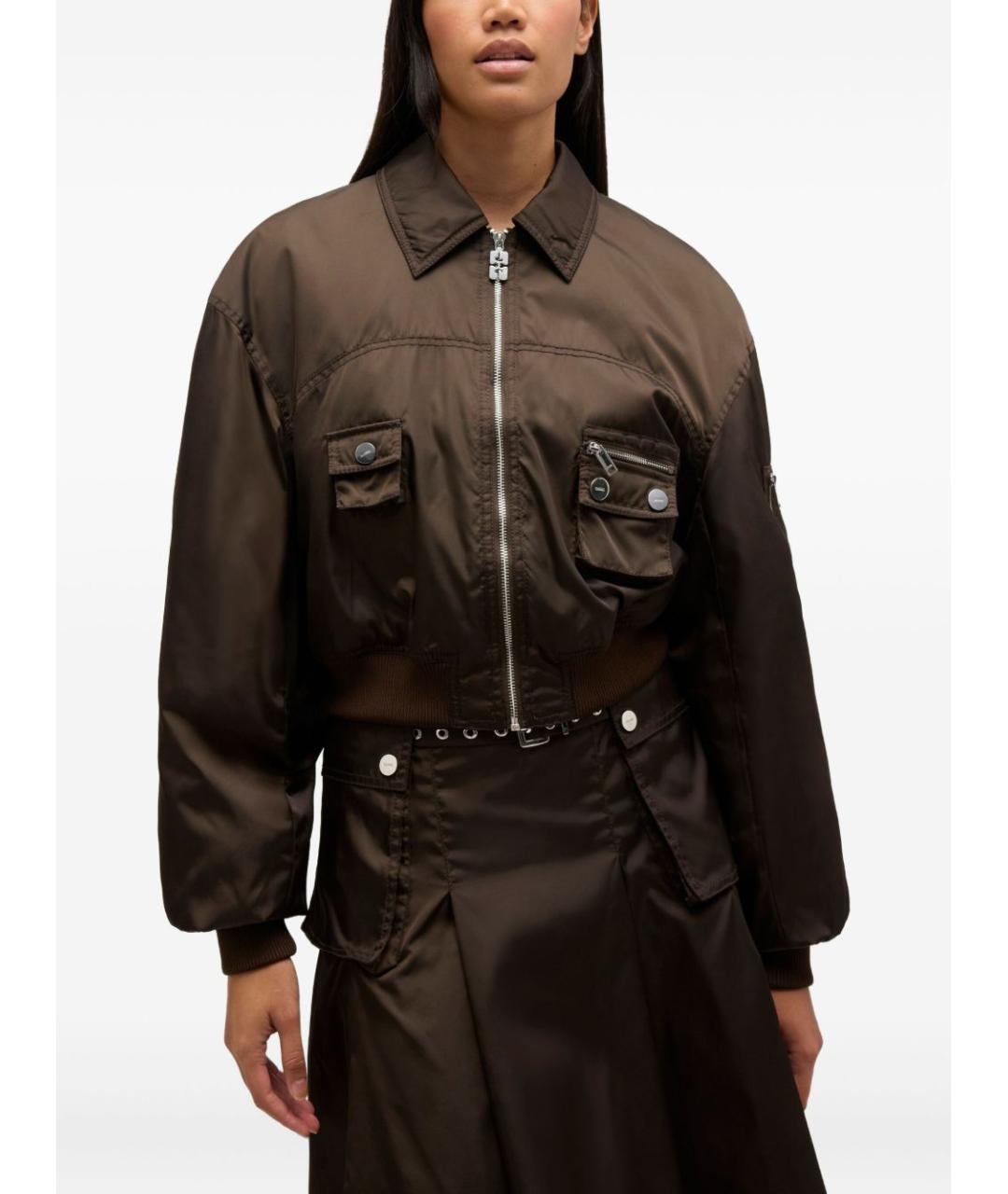 GANNI Коричневая полиамидовая куртка, фото 3