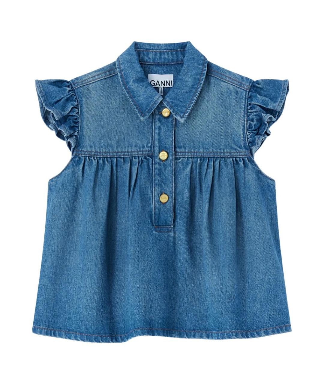 GANNI Синяя хлопковая блузы, фото 1