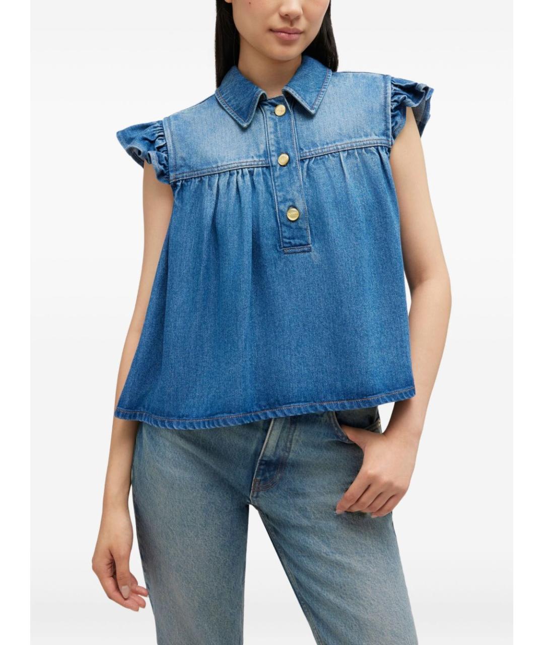 GANNI Синяя хлопковая блузы, фото 2