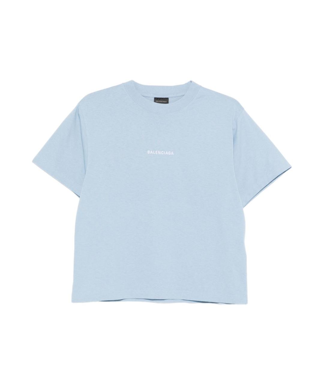 BALENCIAGA Голубая хлопковая футболка, фото 1