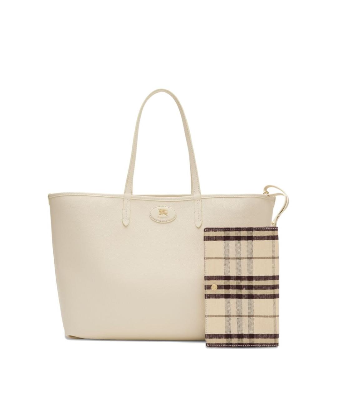 BURBERRY Белая кожаная сумка тоут, фото 5
