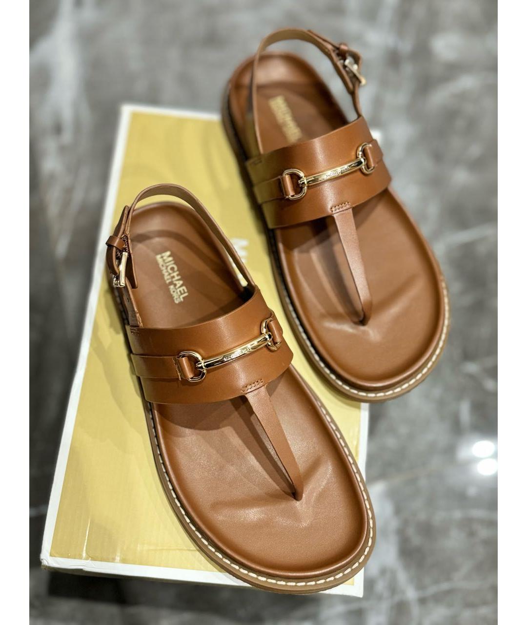 MICHAEL KORS Коричневые кожаные сандалии, фото 4