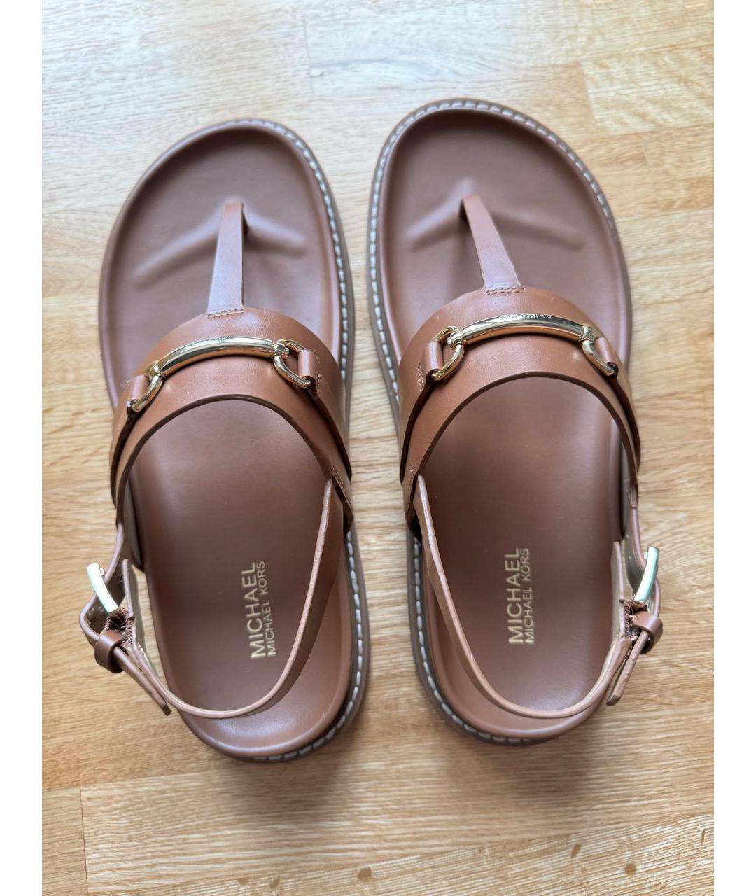 MICHAEL KORS Коричневые кожаные сандалии, фото 3
