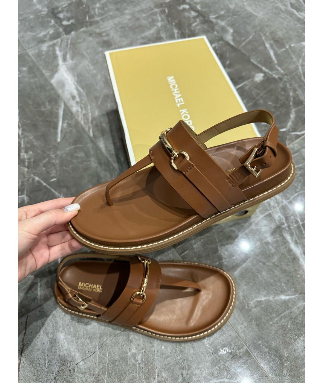 MICHAEL KORS Коричневые кожаные сандалии, фото 8