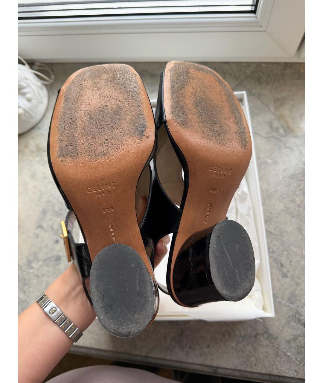 CELINE Черные кожаные босоножки, фото 5