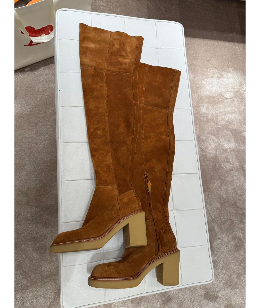 HERMES Коричневые замшевые ботфорты, фото 4