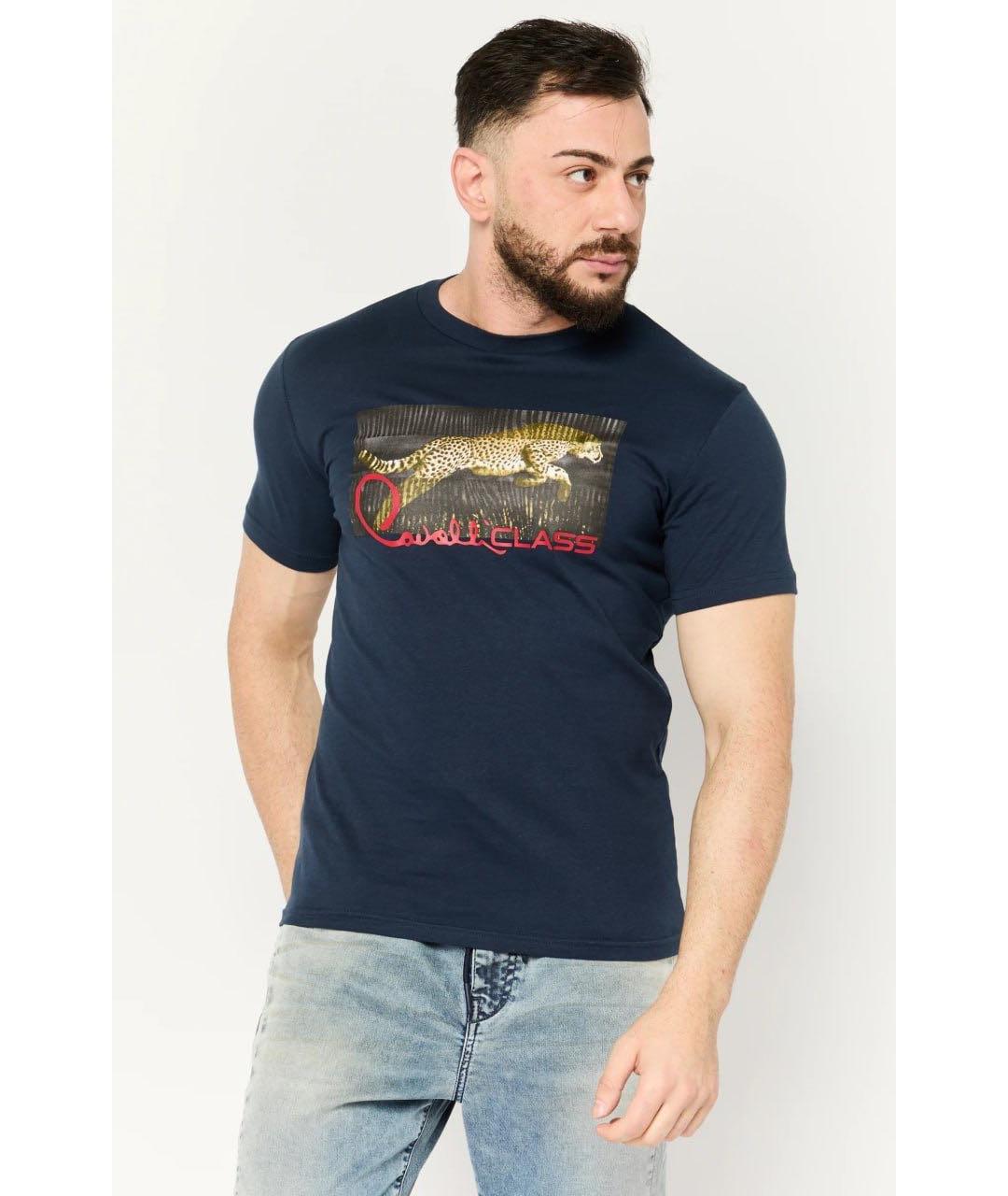 CAVALLI CLASS Темно-синяя хлопковая футболка, фото 6