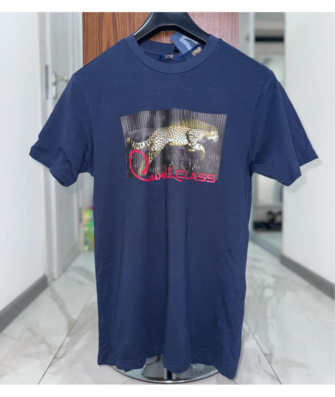 CAVALLI CLASS Темно-синяя хлопковая футболка, фото 4