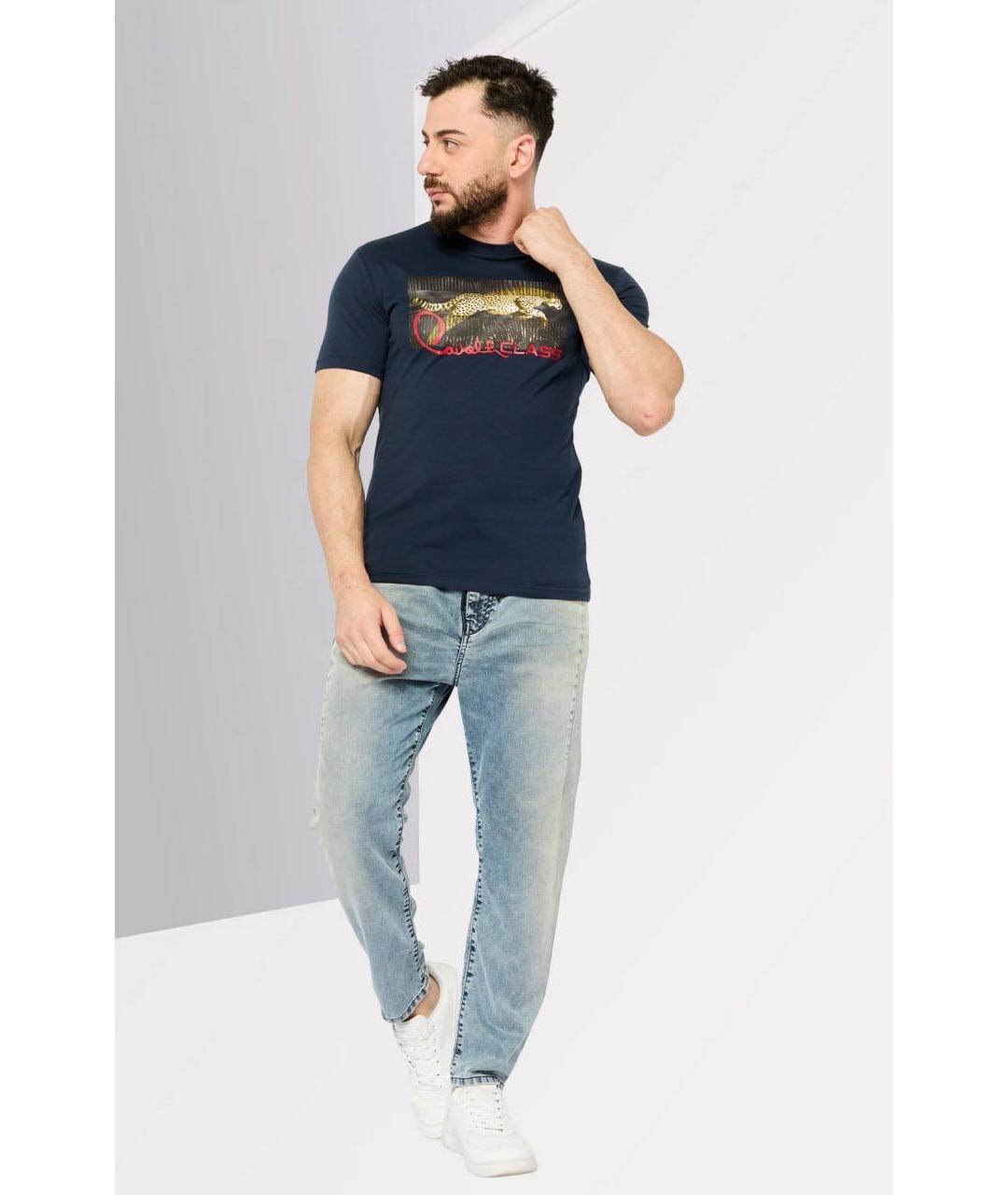 CAVALLI CLASS Темно-синяя хлопковая футболка, фото 8